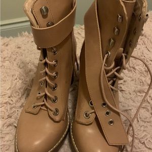Pink heeled combat boots